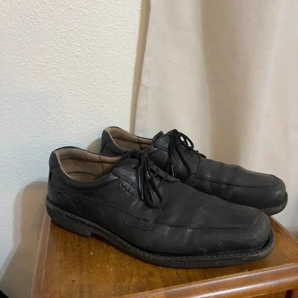 ECCO Shoes Mens 45 US 12 Black Leather Seattle Apron Gold Loafer Oxford Grandpa‎